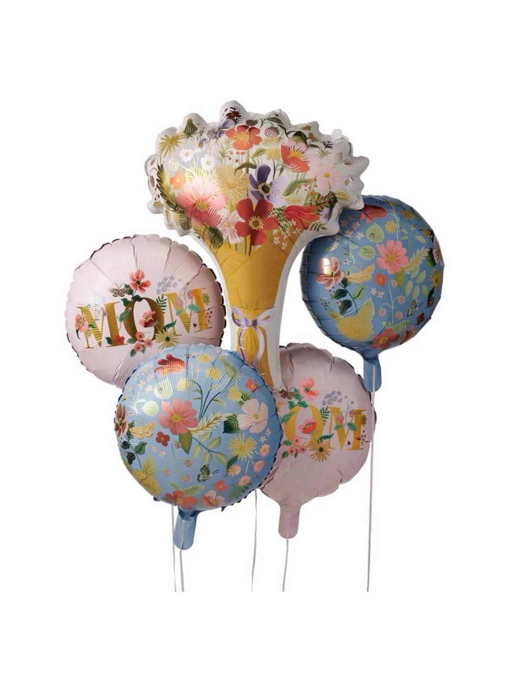 Rifle Paper Co. Floral 'Mom' Bouquet Balloon Set - Pink & Blue. Set of 5